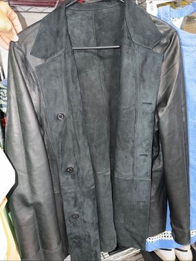 Vintage Men's Black Leather & Suede Blazer Jacket